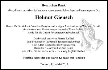 Traueranzeige von Helmut Giensch von Rothenburg