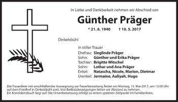 Traueranzeige von Günther Präger von Dinkelsbühl/ Feuchtwangen