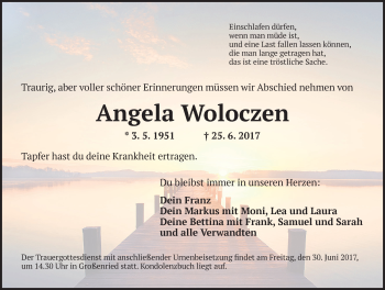 Traueranzeige von Angela Woloczen von Dinkelsbühl/ Feuchtwangen