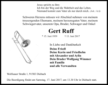 Traueranzeige von Gert Ruff von Rothenburg