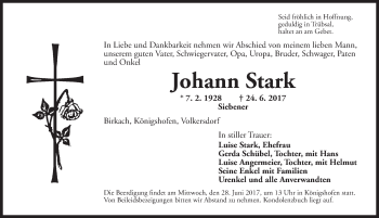 Traueranzeige von Johann Stark von Dinkelsbühl/ Feuchtwangen