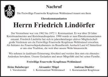 Traueranzeige von Friedrich Lindörfer von Dinkelsbühl/ Feuchtwangen