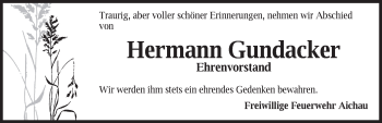 Traueranzeige von Hermann Gundacker von Dinkelsbühl/ Feuchtwangen