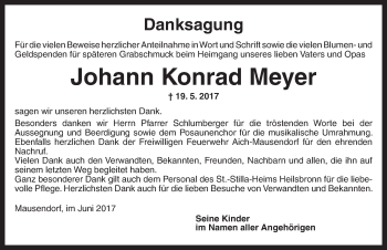 Traueranzeige von Johann Konrad Meyer von Ansbach