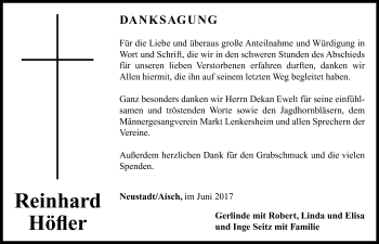 Traueranzeige von Reinhard Höfler von Neustadt/ Scheinfeld/ Uffenheim