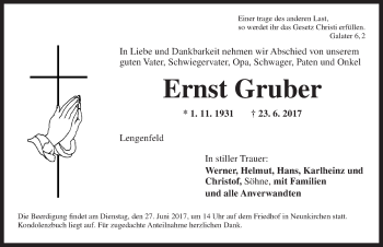 Traueranzeige von Ernst Gruber von Ansbach