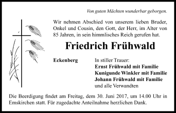 Traueranzeige von Friedrich Frühwald von Neustadt/ Scheinfeld/ Uffenheim