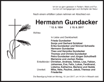 Traueranzeige von Hermann Gundacker von Dinkelsbühl/ Feuchtwangen