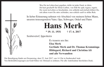 Traueranzeige von Hans Merk von Ansbach