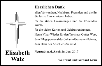 Traueranzeige von Elisabeth Walz von Neustadt/ Scheinfeld/ Uffenheim