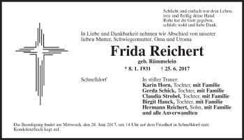 Traueranzeige von Frida Reichert von Dinkelsbühl/ Feuchtwangen