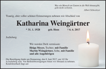 Traueranzeige von Katharina Weingärtner von Ansbach