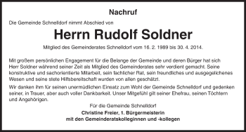 Traueranzeige von Rudolf Soldner von Dinkelsbühl/ Feuchtwangen