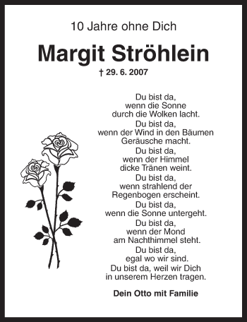 Traueranzeige von Margit Ströhlein von Dinkelsbühl/ Feuchtwangen