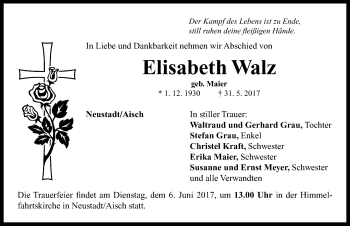 Traueranzeige von Elisabeth Walz von Neustadt/ Scheinfeld/ Uffenheim