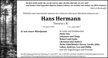 Traueranzeige von Hans Hermann von Neustadt/ Scheinfeld/ Uffenheim