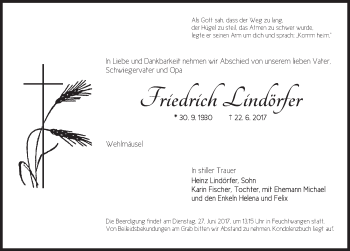 Traueranzeige von Friedrich Lindörfer von Dinkelsbühl/ Feuchtwangen