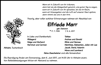 Traueranzeige von Elfriede Marr von Neustadt/ Scheinfeld/ Uffenheim