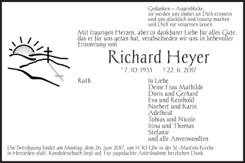 Traueranzeige von Richard Heyer von Dinkelsbühl/ Feuchtwangen