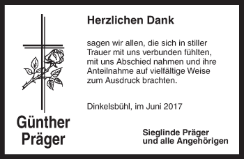 Traueranzeige von Günther Präger von Dinkelsbühl/ Feuchtwangen