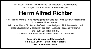 Traueranzeige von Alfred Richter von Neustadt/ Scheinfeld/ Uffenheim