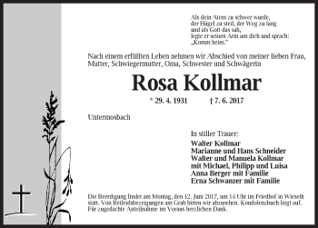 Traueranzeige von Rosa Kollmar von Dinkelsbühl/ Feuchtwangen