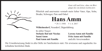 Traueranzeige von Hans Amm von Neustadt/ Scheinfeld/ Uffenheim