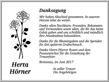 Traueranzeige von Herta Hörner von Dinkelsbühl/ Feuchtwangen