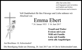 Traueranzeige von Emma Ebert von Rothenburg