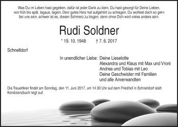 Traueranzeige von Rudi Soldner von Dinkelsbühl/ Feuchtwangen