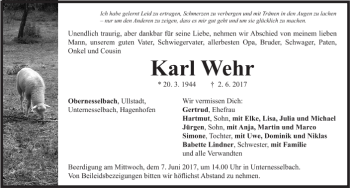 Traueranzeige von Karl Wehr von Neustadt/Scheinfeld/Uffenheim