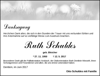 Traueranzeige von Ruth Schuldes von Dinkelsbühl/ Feuchtwangen