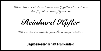 Traueranzeige von Reinhard Höfler von Neustadt/ Scheinfeld/ Uffenheim