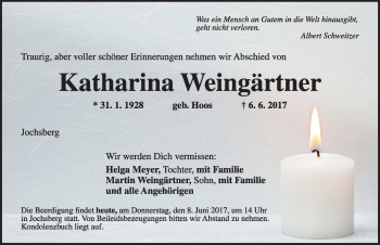 Traueranzeige von Katharina Weingärtner von Rothenburg