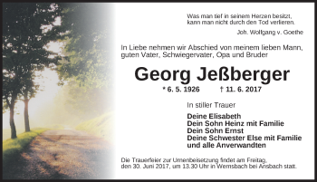 Traueranzeige von Georg Jeßberger von Ansbach