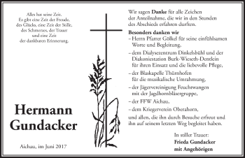 Traueranzeige von Hermann Gundacker von Dinkelsbühl/ Feuchtwangen