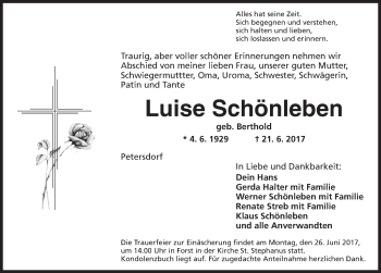 Traueranzeige von Luise Schönleben von Ansbach