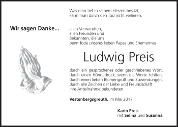 Traueranzeige von Ludwig Preis von Neustadt/ Scheinfeld/ Uffenheim