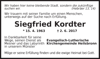 Traueranzeige von Siegfried Kordter von Ansbach