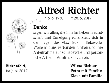 Traueranzeige von Alfred Richter von Neustadt/ Scheinfeld/ Uffenheim