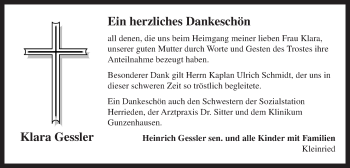 Traueranzeige von Klara Gessler von Dinkelsbühl/ Feuchtwangen