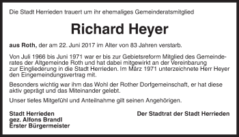 Traueranzeige von Richard Heyer von Ansbach