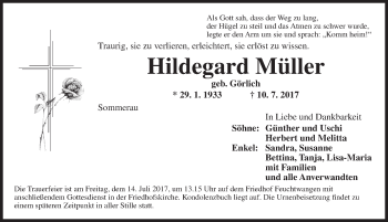 Traueranzeige von Hildegard Müller von Dinkelsbühl/ Feuchtwangen