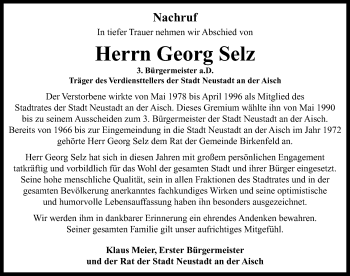 Traueranzeige von Georg Selz von Neustadt/ Scheinfeld/ Uffenheim