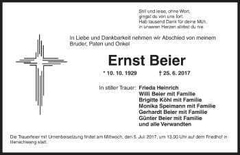 Traueranzeige von Ernst Beier von Dinkelsbühl/ Feuchtwangen