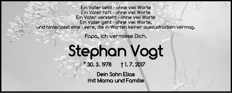  Traueranzeige für Stephan Vogt vom 04.07.2017 aus Rothenburg