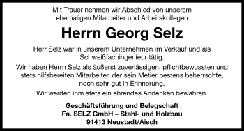 Traueranzeige von Georg Selz von Neustadt/ Scheinfeld/ Uffenheim