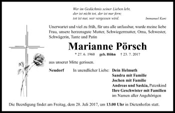 Traueranzeige von Marianne Pörsch von Neustadt/ Scheinfeld/ Uffenheim