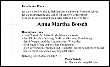 Traueranzeige von Anna Martha Botsch von Rothenburg