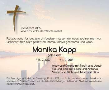 Traueranzeige von Monika Kapp von Ansbach